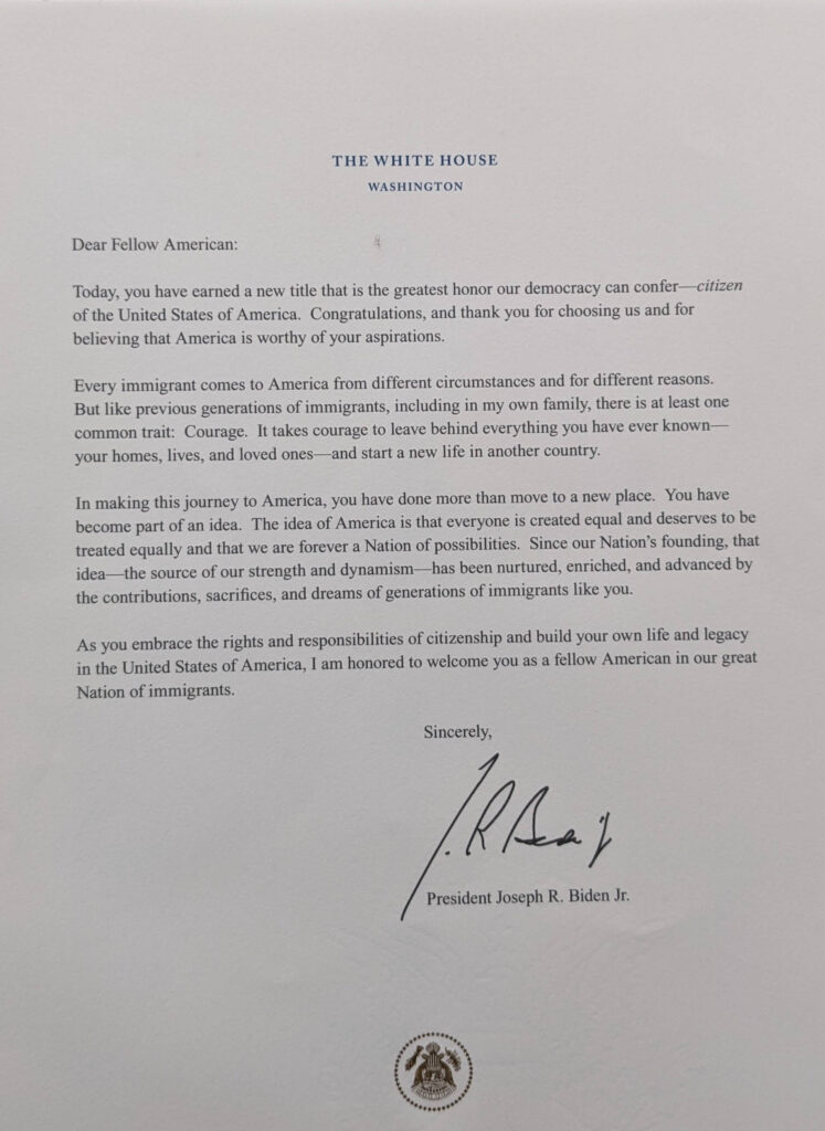 List Prezydenta Bidena do nowych obywateli